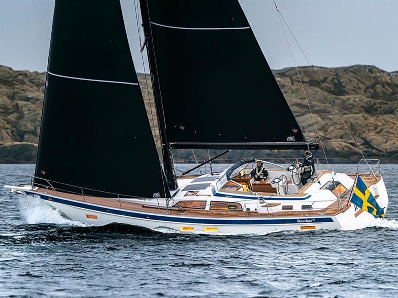 The all new Hallberg-Rassy 50 with exotic sails and spars